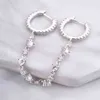 ANDYWEN 925 Sterling Silver Clear Zircon Chain Huggies Two Circle Hoops Safety Round Rock Punk Bijoux Pour Bijoux Européens 210323