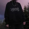 Femmes Lâche Streetwear Sweat-shirt noir tricoté Sweats à capuche gothique Punk Imprimer Pull Mode Moletom Longue Femme à capuche Top Vêtements 210805