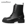 SOPHITINA Femmes Bottes Plate-forme Mode Cross-Tied Zipper Antiskid Patchwork Chaussures Bout Rond Mi Talon Casual Femmes Chaussures SO743 210513