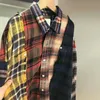 Women's Shirts Minority 2021 autumn new polo collar stripe stitching Top Long Sleeve Plaid tassel made old street shirt female