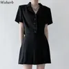 Koreański czarny garnitur 2 sztuka zestaw kobiet krótki rękaw płaszcz ROPS Slim mini spódnica femme Roupas Office Lady Dwa 210422