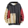 IEFB /men's wear autumn witner fashion color block patchwork sweater loose large size knitted tops male hooded 9Y3366 210524