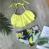 Children Girls Bikini Set Falbala Two-Pieces Swimming Suit Summer Halter Kids Girl Swimwear Swimsuit Bandage Bathing 210702