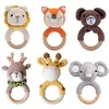 5PC Baby Rattton Toys Cartton Animal Crochet Drewniane pierścionki grzechotka DIY Rzemiosła ząbkowania amigurumi dla dziecięce łóżeczka wisząca 211029