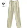 FANSILANEN taille haute laine mélange pantalon femmes automne hiver blanc costume bureau dame ceinture casaul streetwear pantalon 210607