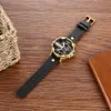 Luxury Cagarny Quartz Watch Men Black Leather Strap Golden Case Dual Times Military dz Relogio Masculino Casual Mens Watches Man X3144