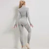 2 peças Define roupas fitness fitness longa manga tops sem costura de cintura alta leggings despojado zíper tracksuit mulheres 210727