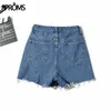 AProms Vintage Tassel Blå Denim Shorts Kvinnor Casual High Midja Bottoms Sommar Streetwear Fashion Solid Färg Jeans 210719