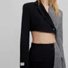 Femmes élégantes col cranté Blazers mode dames Patchwork veste Streetwear femme Chic manteaux courts Sexy fille manteau 210427