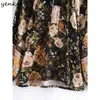 Fashion Women Vintage Floral Print Blouse Lace Up V Neck Lantern Sleeve Casual Boho Top Plus Size Blusas Summer Tops 210514