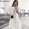 ノモイマパフスリーブドレス女性Oネックカジュアルホワイトドレス女性韓国風夏ローブハイウエストソリッドカラーvestidos 210514