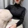 Solid Elegant Slim Tops Korean Style Women Turtleneck Casual Long Sleeve Lace Blouse Spring Clothing 7909 50 210506