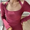 Elegant Women Bandage Maxi Dress Long Sleeve Solid Fashion Side Split Vestidos Party Chic Dresses Drop 210601