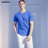 100% Baumwolle Herren T-Shirt Oansatz reine Farbe Kurzarm Männer T-Shirt S-4XL Mann T-Shirts Top T-Shirt für Männer B-190C 210518