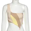 Jedno ramię Contrast Club Kobieta Camisole Summer Street Patchwork Chic Knitting Crop Topy Prosta Skinny Woman Tank Top 210607