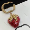 Strawberry Pendant Pins Hollow Letter Brooch Cute Design Gold Plated Jewelry Fashion Accessories For Lady