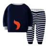 Autumn Winter Baby Boys Girls Long Sleeves Stripe Knit Sweater Suits Kids Clothes Clothing Sets 210521