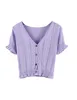 Heliar T-shirt Kobiety Purple V-Neck Button Up Summer Tees Krótki Rękaw Dzniwit Casual Street Outwear Koszulki do Topów 210623