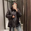 Women Winter Warm Faux Lamb Leather Jacket Coat Lambs Wool Fur Collar Motorcycle Black Bomber Overcoat 210430