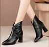 Boots Sexy Women Autumn And Winter V-Neck High Heels Ankle Shoes Leather Booties Wedding Party