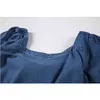Bleu Crop Denim Dress Femmes D'été À Manches Courtes Mince Élégant Coréen Dos Nu Bandage Mini Dressr Rok Chic Rétro Vestidos 210515