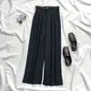 Été décontracté femme trois pièces ensembles en mousseline de soie mince chemise Match noir fronde et pantalon à jambes larges femme coréenne costumes 211105