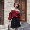 Plus size women's autumn suit lovely off-the-shoulder top and short skirt two-piece Kawaii girl's streetwear Korean elegant sets X0428