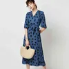 Vintage polka dot jurken voor vrouwen lantaarn halve mouwen v-hals partij midi casual sjerpen elegante lange 210508