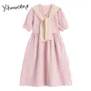 Sukienki w kratę Yitimuceng Kobiety Szal Summer Vintage Mini Z Krótkim Rękawem Wysoka talia Odzież Odzież Koreańska Mody Dress 210601