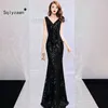 Elegante abito da sera con paillettes nero a sirena Vestido De Festa Robe Trouwjurk Bal Gowns Abito da cerimonia formale Abito riflettente 210709