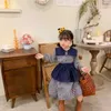 Style coréen printemps filles robe Plaid col rabattu robes + tablier enfants vêtements E695 210610