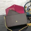 Kvinnor Multi Felicie Pochette Chain Bags Wallet Messenger läderhandväskor axel högkvalitativ blommakontrollerad handväska crossbody svart väska