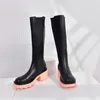Botas de couro de patente sobre o joelho alto salto legal plataforma de outono redonda na cabeça de fashion splicing Elasticity Women tornozelo