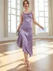 Jacquard Draped Ruffle Trim Asymmetrical Hem Satin Prom Dress SHE