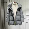 Lagabogy Winter Jas Vrouwen Hooded Black White Plaid Puffer Jacket 90% Duck Down Parkas Dikke Warm Losse Uitloper 211008