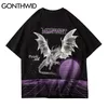 T-shirt Mężczyźni Streetwear Hip Hop Devil Flying Dragon Moon Print Krótki Rękaw Bawełniany Harajuku Casual Tees Koszula Luźne Topy 210602