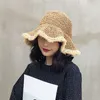 Donne di estate Crochet Knit Cappello di Paglia Largo Bordo Ondulato Protezione Solare Beach Cap Sunhat Outdoor Anti Uv Bowknot Cappello di Paglia Sun Panama1