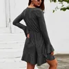 Knitted Women Solid Leisure Autumn Sweater Dress V Neck Flare Sleeve Elegant Mini Ladies Casual es Robe Femme 210515