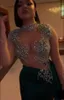 Plus taille arabe aso ebi vert luxueux robes de bal sexy cristaux en perles de couvre-cou soir formelle deuxième robes de réception robe zj504