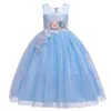 Çocuklar Parti Elbise Nakış Çiçek Kız Elbise Danteller Için Dantel Pegeant Prenses Balo Gençler Çocuklar 4- 14 Yıl 210508