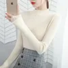 Casual Button Sweater Women Half Turtleneck Solid Höst Kvinna Sticka Pullovers Långärmad Lace Sleeves Toppar 210514