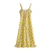 ボヘミアの花柄プリントMidiのドレス夏のセクシーなスパゲッティストラップバックレスBeach Women Ruffles Sundresses Vestido Mujer 210515