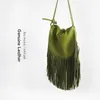 Worki wieczorowe Kobiety Fringe Mesegner 100% prawdziwy skórzany Tassel Hobo Hippie Gyspsy Bohemian Green Crossbody Bag