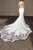 Sexy Kant Geappliceerd Mermaid Trouwjurken Vintage Spaghetti Open Back Beach Bohemian Bridal Gown BM0968 5J1