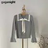 Suéter de mujer Vintage tejido elegante Oficina señora arco pulóver elegante moda coreana Pull Femme Outwear Drop 210601