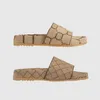 Zapatillas planas de lona de cuero beige a la moda para hombre y mujer, sandalias de goma causales con punta abierta unisex, chanclas para piscina