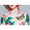 Spring Fashion women Party Dres Elegant three quarter Sleeve Floral Print Vintage Female Casual Vestidos 210531