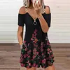 2021 Sommar Ny Kvinnors Klädsel estetisk Vintage Blommig Tryckt Klänning Mode Casual Loose Zipper Camisol V-Neck Mini Dresses Y1006