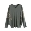 Loose T-shirt Women Spring Casual Cotton Batwing Sleeve Letters Print Long ops Tee T01203B 210421