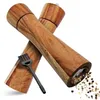 Wooden Pepper Mills Umermanship Salt och Grinder Spice Mill i en uppsättning med keramisk kvarn, rengöringsborste 210611